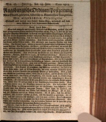 Augsburgische Ordinari Postzeitung von Staats-, gelehrten, historisch- u. ökonomischen Neuigkeiten (Augsburger Postzeitung) Freitag 25. Februar 1814