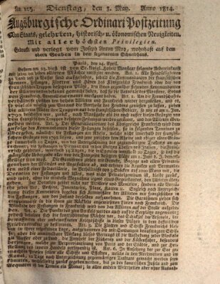 Augsburgische Ordinari Postzeitung von Staats-, gelehrten, historisch- u. ökonomischen Neuigkeiten (Augsburger Postzeitung) Dienstag 3. Mai 1814