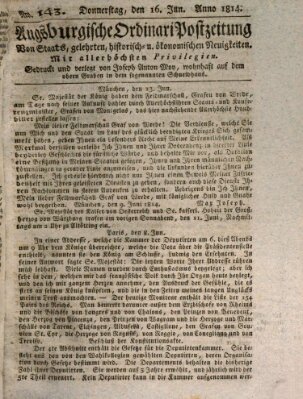 Augsburgische Ordinari Postzeitung von Staats-, gelehrten, historisch- u. ökonomischen Neuigkeiten (Augsburger Postzeitung) Donnerstag 16. Juni 1814