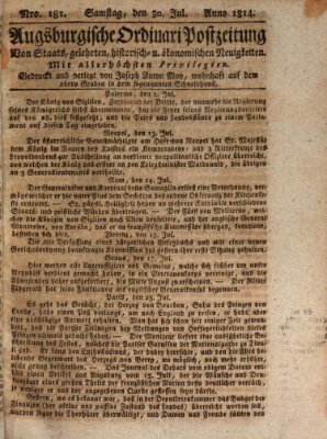 Augsburgische Ordinari Postzeitung von Staats-, gelehrten, historisch- u. ökonomischen Neuigkeiten (Augsburger Postzeitung) Samstag 30. Juli 1814