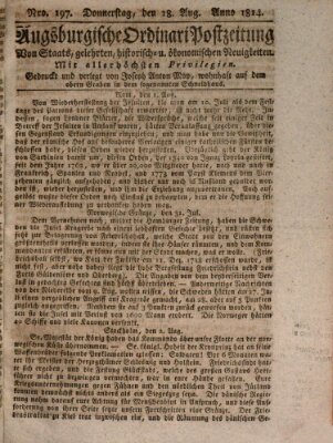 Augsburgische Ordinari Postzeitung von Staats-, gelehrten, historisch- u. ökonomischen Neuigkeiten (Augsburger Postzeitung) Donnerstag 18. August 1814