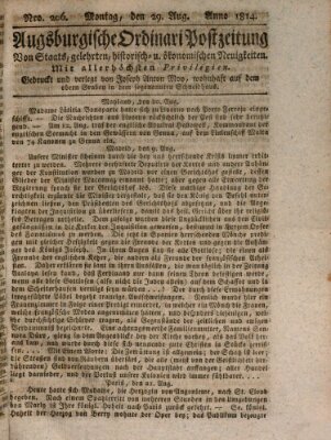 Augsburgische Ordinari Postzeitung von Staats-, gelehrten, historisch- u. ökonomischen Neuigkeiten (Augsburger Postzeitung) Montag 29. August 1814