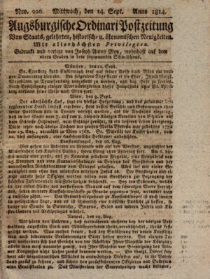 Augsburgische Ordinari Postzeitung von Staats-, gelehrten, historisch- u. ökonomischen Neuigkeiten (Augsburger Postzeitung) Mittwoch 14. September 1814