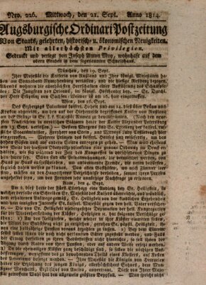 Augsburgische Ordinari Postzeitung von Staats-, gelehrten, historisch- u. ökonomischen Neuigkeiten (Augsburger Postzeitung) Mittwoch 21. September 1814