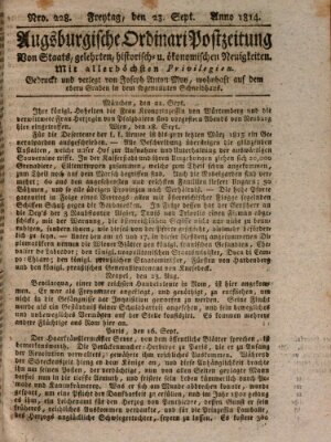 Augsburgische Ordinari Postzeitung von Staats-, gelehrten, historisch- u. ökonomischen Neuigkeiten (Augsburger Postzeitung) Freitag 23. September 1814