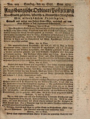 Augsburgische Ordinari Postzeitung von Staats-, gelehrten, historisch- u. ökonomischen Neuigkeiten (Augsburger Postzeitung) Samstag 24. September 1814