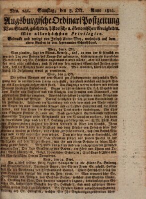 Augsburgische Ordinari Postzeitung von Staats-, gelehrten, historisch- u. ökonomischen Neuigkeiten (Augsburger Postzeitung) Samstag 8. Oktober 1814