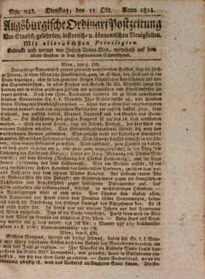 Augsburgische Ordinari Postzeitung von Staats-, gelehrten, historisch- u. ökonomischen Neuigkeiten (Augsburger Postzeitung) Dienstag 11. Oktober 1814