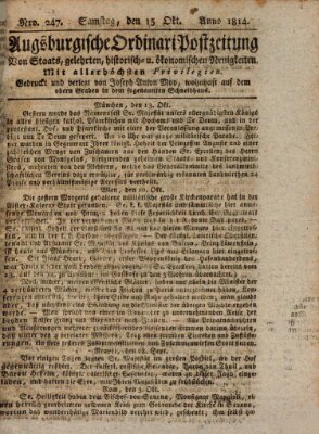 Augsburgische Ordinari Postzeitung von Staats-, gelehrten, historisch- u. ökonomischen Neuigkeiten (Augsburger Postzeitung) Samstag 15. Oktober 1814