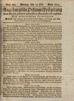 Augsburgische Ordinari Postzeitung von Staats-, gelehrten, historisch- u. ökonomischen Neuigkeiten (Augsburger Postzeitung) Montag 24. Oktober 1814