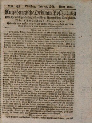 Augsburgische Ordinari Postzeitung von Staats-, gelehrten, historisch- u. ökonomischen Neuigkeiten (Augsburger Postzeitung) Dienstag 25. Oktober 1814