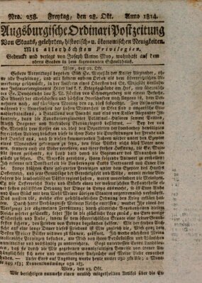 Augsburgische Ordinari Postzeitung von Staats-, gelehrten, historisch- u. ökonomischen Neuigkeiten (Augsburger Postzeitung) Freitag 28. Oktober 1814