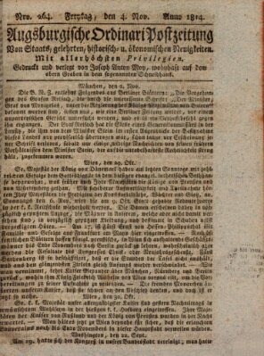 Augsburgische Ordinari Postzeitung von Staats-, gelehrten, historisch- u. ökonomischen Neuigkeiten (Augsburger Postzeitung) Freitag 4. November 1814