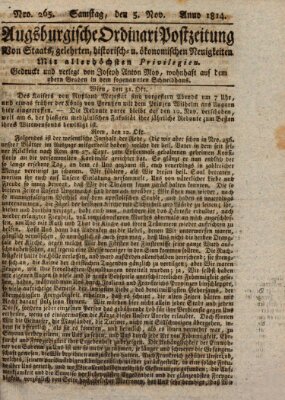 Augsburgische Ordinari Postzeitung von Staats-, gelehrten, historisch- u. ökonomischen Neuigkeiten (Augsburger Postzeitung) Samstag 5. November 1814