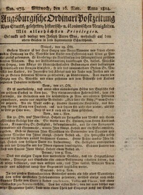 Augsburgische Ordinari Postzeitung von Staats-, gelehrten, historisch- u. ökonomischen Neuigkeiten (Augsburger Postzeitung) Mittwoch 16. November 1814