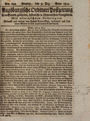 Augsburgische Ordinari Postzeitung von Staats-, gelehrten, historisch- u. ökonomischen Neuigkeiten (Augsburger Postzeitung) Freitag 9. Dezember 1814