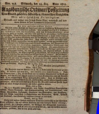 Augsburgische Ordinari Postzeitung von Staats-, gelehrten, historisch- u. ökonomischen Neuigkeiten (Augsburger Postzeitung) Mittwoch 14. Dezember 1814