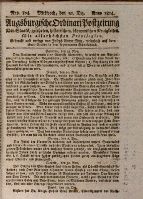 Augsburgische Ordinari Postzeitung von Staats-, gelehrten, historisch- u. ökonomischen Neuigkeiten (Augsburger Postzeitung) Mittwoch 21. Dezember 1814