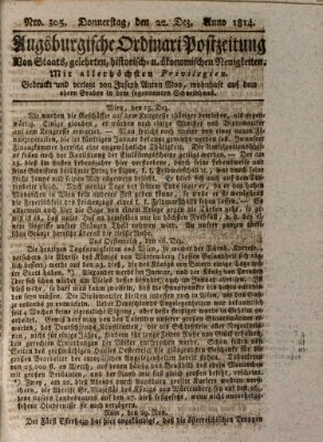 Augsburgische Ordinari Postzeitung von Staats-, gelehrten, historisch- u. ökonomischen Neuigkeiten (Augsburger Postzeitung) Donnerstag 22. Dezember 1814