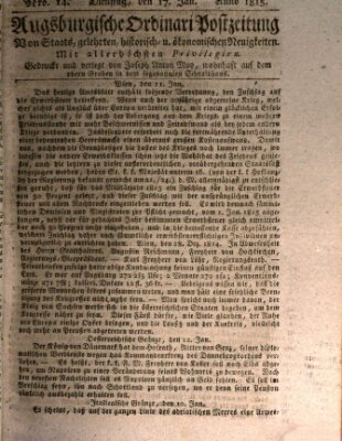 Augsburgische Ordinari Postzeitung von Staats-, gelehrten, historisch- u. ökonomischen Neuigkeiten (Augsburger Postzeitung) Dienstag 17. Januar 1815