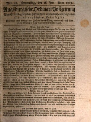 Augsburgische Ordinari Postzeitung von Staats-, gelehrten, historisch- u. ökonomischen Neuigkeiten (Augsburger Postzeitung) Donnerstag 26. Januar 1815