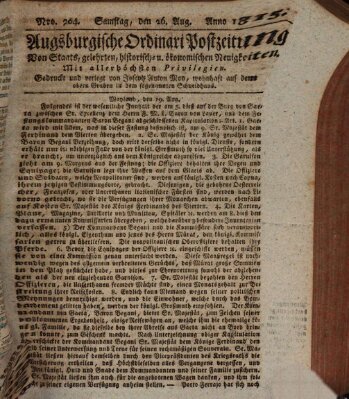 Augsburgische Ordinari Postzeitung von Staats-, gelehrten, historisch- u. ökonomischen Neuigkeiten (Augsburger Postzeitung) Samstag 26. August 1815