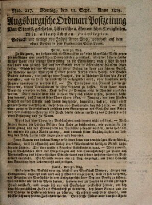 Augsburgische Ordinari Postzeitung von Staats-, gelehrten, historisch- u. ökonomischen Neuigkeiten (Augsburger Postzeitung) Montag 11. September 1815