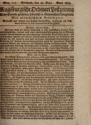 Augsburgische Ordinari Postzeitung von Staats-, gelehrten, historisch- u. ökonomischen Neuigkeiten (Augsburger Postzeitung) Mittwoch 20. September 1815