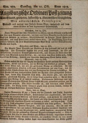 Augsburgische Ordinari Postzeitung von Staats-, gelehrten, historisch- u. ökonomischen Neuigkeiten (Augsburger Postzeitung) Samstag 21. Oktober 1815