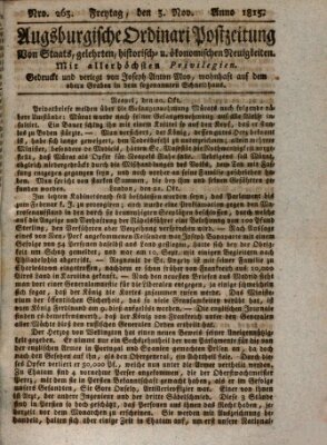 Augsburgische Ordinari Postzeitung von Staats-, gelehrten, historisch- u. ökonomischen Neuigkeiten (Augsburger Postzeitung) Freitag 3. November 1815