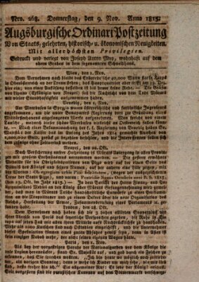 Augsburgische Ordinari Postzeitung von Staats-, gelehrten, historisch- u. ökonomischen Neuigkeiten (Augsburger Postzeitung) Donnerstag 9. November 1815