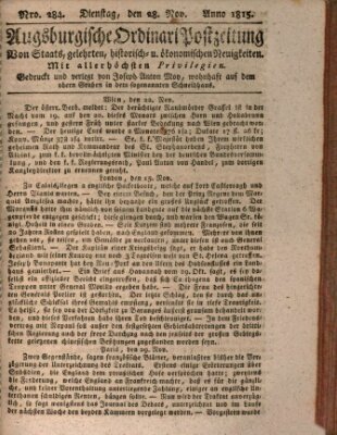 Augsburgische Ordinari Postzeitung von Staats-, gelehrten, historisch- u. ökonomischen Neuigkeiten (Augsburger Postzeitung) Dienstag 28. November 1815