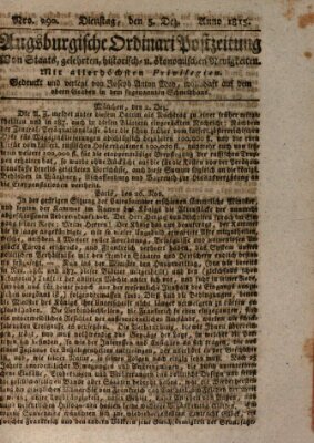 Augsburgische Ordinari Postzeitung von Staats-, gelehrten, historisch- u. ökonomischen Neuigkeiten (Augsburger Postzeitung) Dienstag 5. Dezember 1815