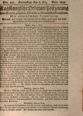 Augsburgische Ordinari Postzeitung von Staats-, gelehrten, historisch- u. ökonomischen Neuigkeiten (Augsburger Postzeitung) Donnerstag 7. Dezember 1815