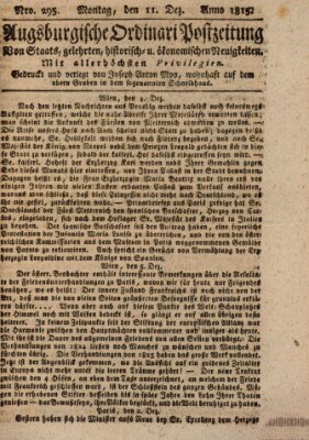 Augsburgische Ordinari Postzeitung von Staats-, gelehrten, historisch- u. ökonomischen Neuigkeiten (Augsburger Postzeitung) Montag 11. Dezember 1815