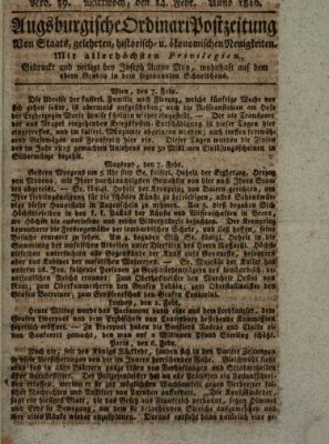 Augsburgische Ordinari Postzeitung von Staats-, gelehrten, historisch- u. ökonomischen Neuigkeiten (Augsburger Postzeitung) Mittwoch 14. Februar 1816