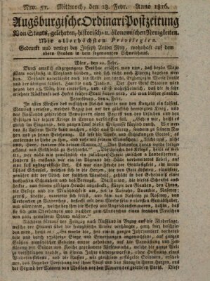 Augsburgische Ordinari Postzeitung von Staats-, gelehrten, historisch- u. ökonomischen Neuigkeiten (Augsburger Postzeitung) Mittwoch 28. Februar 1816