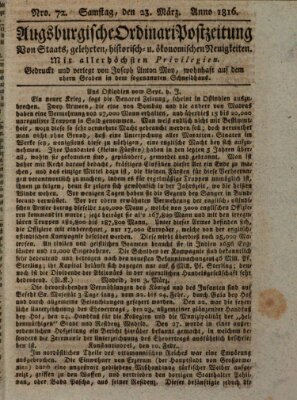 Augsburgische Ordinari Postzeitung von Staats-, gelehrten, historisch- u. ökonomischen Neuigkeiten (Augsburger Postzeitung) Samstag 23. März 1816