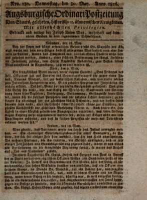 Augsburgische Ordinari Postzeitung von Staats-, gelehrten, historisch- u. ökonomischen Neuigkeiten (Augsburger Postzeitung) Donnerstag 30. Mai 1816