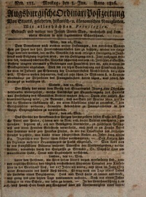 Augsburgische Ordinari Postzeitung von Staats-, gelehrten, historisch- u. ökonomischen Neuigkeiten (Augsburger Postzeitung) Montag 3. Juni 1816