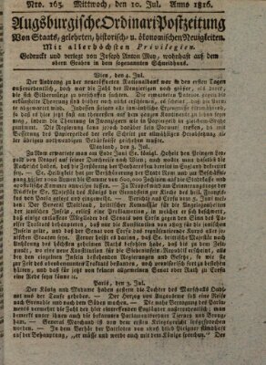 Augsburgische Ordinari Postzeitung von Staats-, gelehrten, historisch- u. ökonomischen Neuigkeiten (Augsburger Postzeitung) Mittwoch 10. Juli 1816