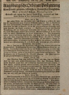 Augsburgische Ordinari Postzeitung von Staats-, gelehrten, historisch- u. ökonomischen Neuigkeiten (Augsburger Postzeitung) Donnerstag 11. Juli 1816