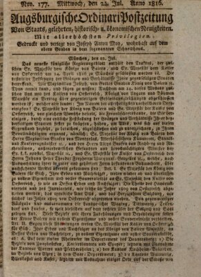 Augsburgische Ordinari Postzeitung von Staats-, gelehrten, historisch- u. ökonomischen Neuigkeiten (Augsburger Postzeitung) Mittwoch 24. Juli 1816