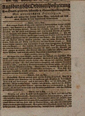 Augsburgische Ordinari Postzeitung von Staats-, gelehrten, historisch- u. ökonomischen Neuigkeiten (Augsburger Postzeitung) Dienstag 13. August 1816