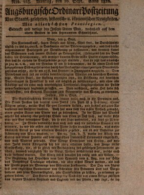 Augsburgische Ordinari Postzeitung von Staats-, gelehrten, historisch- u. ökonomischen Neuigkeiten (Augsburger Postzeitung) Montag 16. September 1816