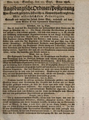 Augsburgische Ordinari Postzeitung von Staats-, gelehrten, historisch- u. ökonomischen Neuigkeiten (Augsburger Postzeitung) Samstag 21. September 1816