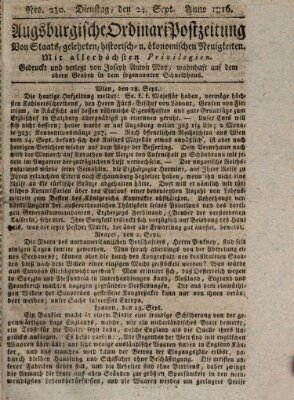 Augsburgische Ordinari Postzeitung von Staats-, gelehrten, historisch- u. ökonomischen Neuigkeiten (Augsburger Postzeitung) Dienstag 24. September 1816