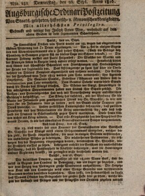 Augsburgische Ordinari Postzeitung von Staats-, gelehrten, historisch- u. ökonomischen Neuigkeiten (Augsburger Postzeitung) Donnerstag 26. September 1816