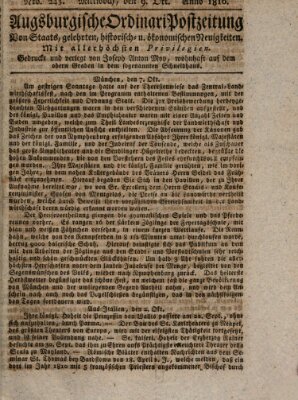 Augsburgische Ordinari Postzeitung von Staats-, gelehrten, historisch- u. ökonomischen Neuigkeiten (Augsburger Postzeitung) Mittwoch 9. Oktober 1816