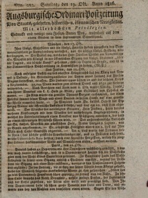 Augsburgische Ordinari Postzeitung von Staats-, gelehrten, historisch- u. ökonomischen Neuigkeiten (Augsburger Postzeitung) Samstag 19. Oktober 1816